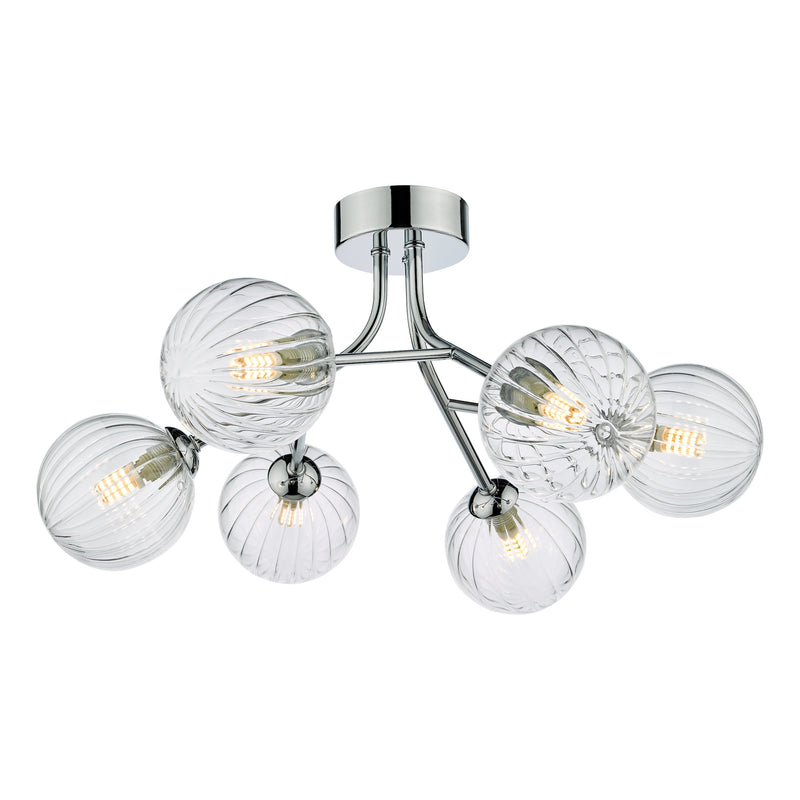 Load image into Gallery viewer, Dar Lighting YIS6450 Yiska 6 Light Semi Flush Polished Chrome Ribbed Glass - 37040
