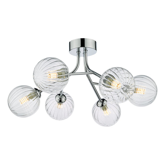Dar Lighting YIS6450 Yiska 6 Light Semi Flush Polished Chrome Ribbed Glass - 37040