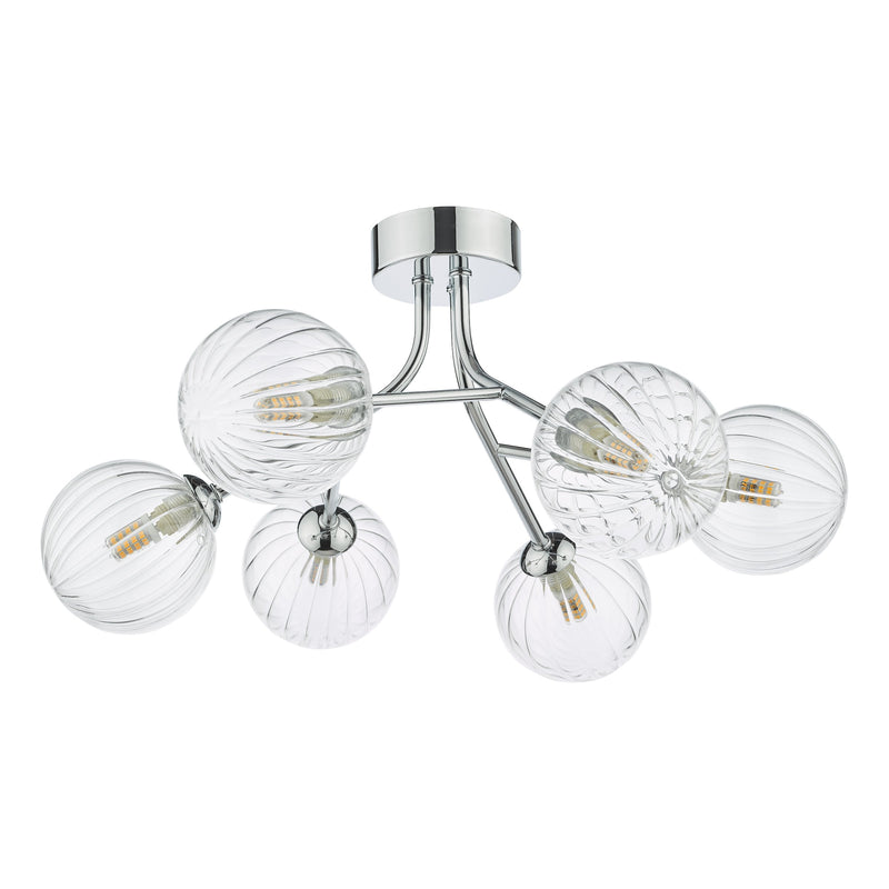 Load image into Gallery viewer, Dar Lighting YIS6450 Yiska 6 Light Semi Flush Polished Chrome Ribbed Glass - 37040
