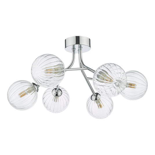 Dar Lighting YIS6450 Yiska 6 Light Semi Flush Polished Chrome Ribbed Glass - 37040