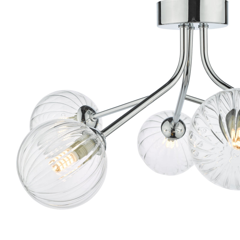 Load image into Gallery viewer, Dar Lighting YIS6450 Yiska 6 Light Semi Flush Polished Chrome Ribbed Glass - 37040
