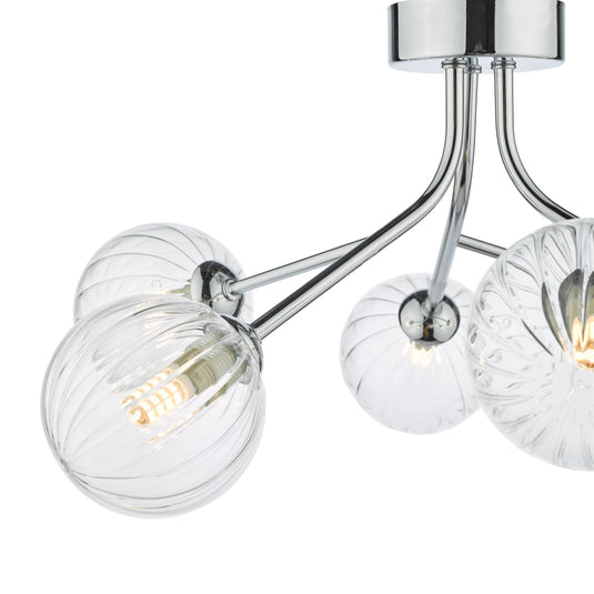 Dar Lighting YIS6450 Yiska 6 Light Semi Flush Polished Chrome Ribbed Glass - 37040