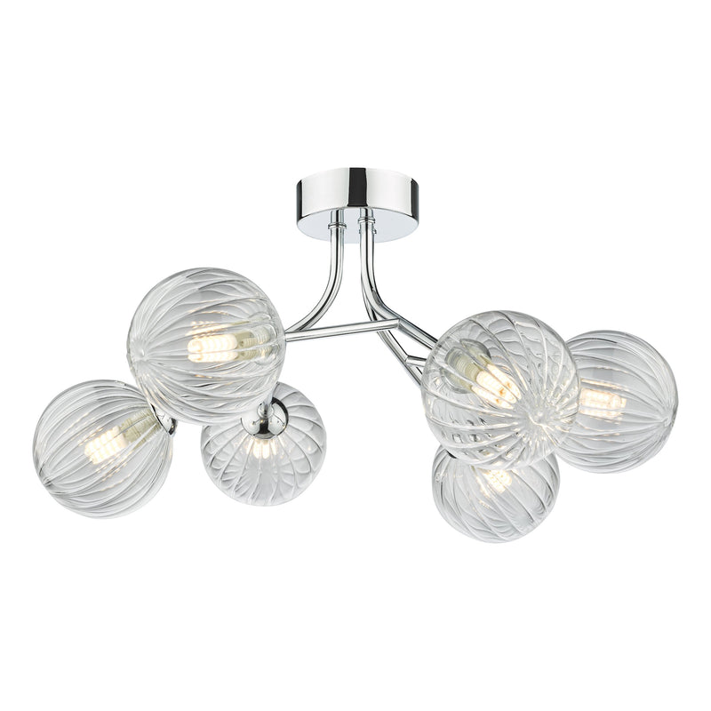 Load image into Gallery viewer, Dar Lighting YIS6450 Yiska 6 Light Semi Flush Polished Chrome Ribbed Glass - 37040
