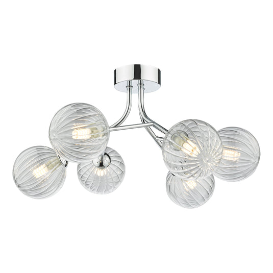 Dar Lighting YIS6450 Yiska 6 Light Semi Flush Polished Chrome Ribbed Glass - 37040