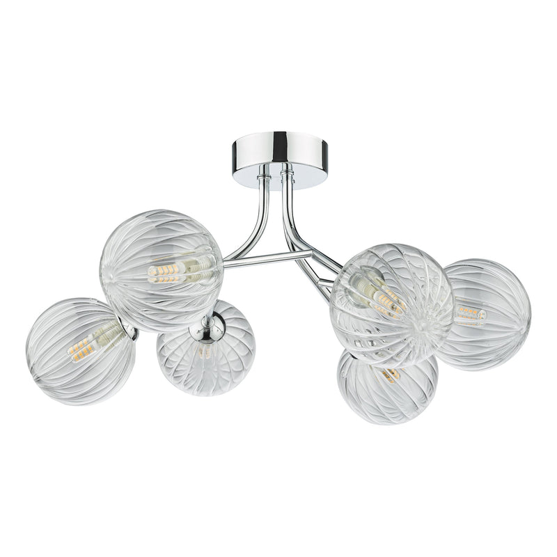 Load image into Gallery viewer, Dar Lighting YIS6450 Yiska 6 Light Semi Flush Polished Chrome Ribbed Glass - 37040

