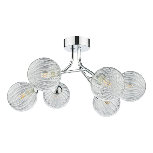 Dar Lighting YIS6450 Yiska 6 Light Semi Flush Polished Chrome Ribbed Glass - 37040