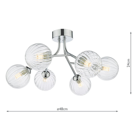 Dar Lighting YIS6450 Yiska 6 Light Semi Flush Polished Chrome Ribbed Glass - 37040