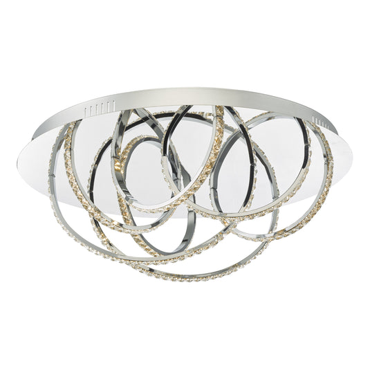 Dar Lighting ZAN5050 Zancara Large 7 Light Flush Ceiling Light Polished Chrome Crystal Loops LED - 23866