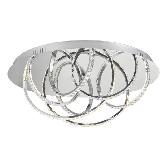 Dar Lighting ZAN5050 Zancara Large 7 Light Flush Ceiling Light Polished Chrome Crystal Loops LED - 23866