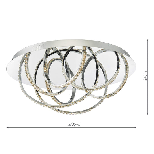 Dar Lighting ZAN5050 Zancara Large 7 Light Flush Ceiling Light Polished Chrome Crystal Loops LED - 23866