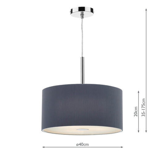 Dar Lighting ZAR1039 Zaragoza 3 Light Pendant Polished Chrome with Grey Cotton Ribbed Shade & Diffuser - 35556