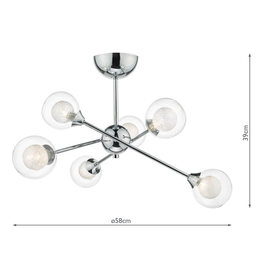 Dar Lighting ZEK0650 Zeke 6 Light Semi Flush Polished Chrome - 26144