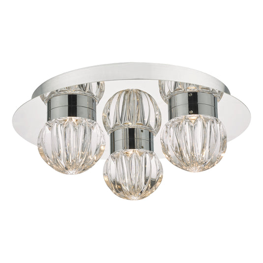 Dar Lighting ZON5350 Zondra 3lt Flush Polished Chrome & Glass LED Bathroom IP44 - 35565