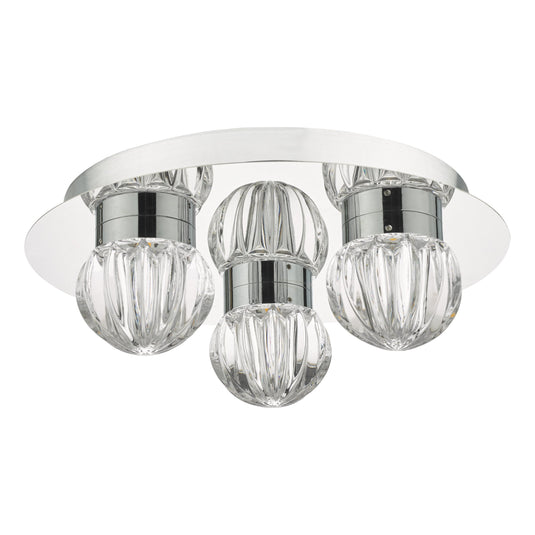 Dar Lighting ZON5350 Zondra 3lt Flush Polished Chrome & Glass LED Bathroom IP44 - 35565