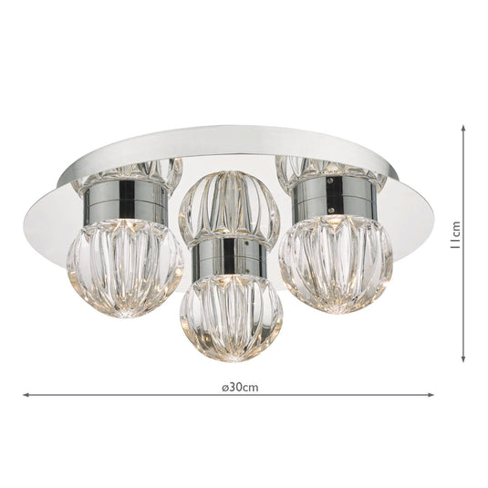 Dar Lighting ZON5350 Zondra 3lt Flush Polished Chrome & Glass LED Bathroom IP44 - 35565