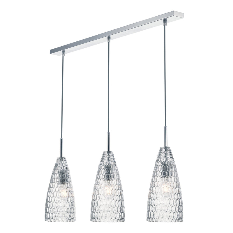 Load image into Gallery viewer, Dar Lighting ZUK0308 Zuka 3lt Bar Pendant Polished Chrome &amp; Textured Glass - 23798
