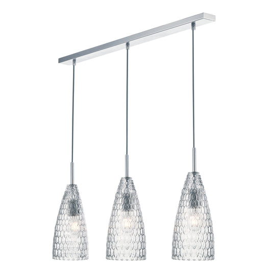 Dar Lighting ZUK0308 Zuka 3lt Bar Pendant Polished Chrome & Textured Glass - 23798