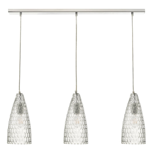 Dar Lighting ZUK0308 Zuka 3lt Bar Pendant Polished Chrome & Textured Glass - 23798