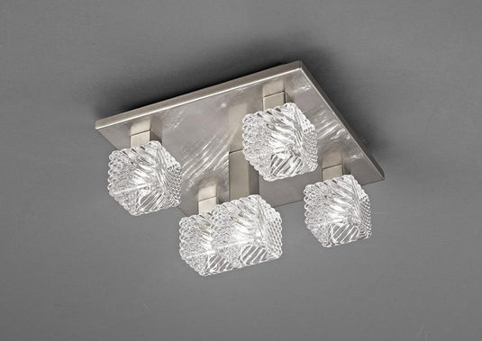 Deco D0163 Accor Ceiling Flush 5 Light G9, 230mm Square, Satin Nickel/Clear Glass