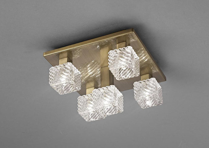 Deco D0164 Accor Ceiling  Flush 5 Light G9, 230mm Square, Antique Brass/Clear Glass