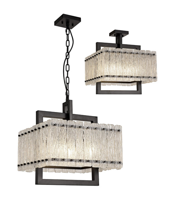 C-Lighting Acol Large Square Pendant, 5 Light E27, Matt Black/Crystal Sand Glass - 29114