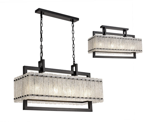 C-Lighting Acol Medium Linear Pendant, 8 Light E27, Matt Black/Crystal Sand Glass Item Weight: 15.5kg - 29115