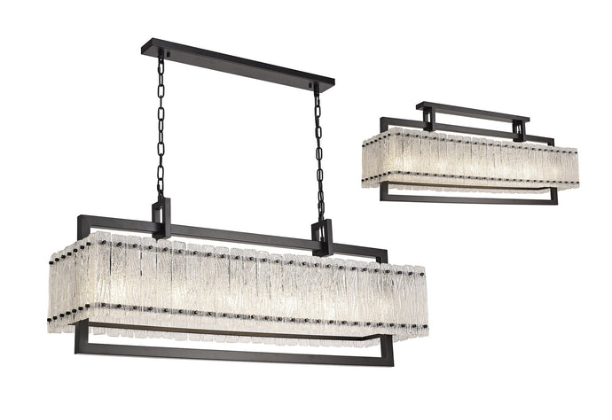 C-Lighting Acol Large Linear Pendant, 12 Light E27, Matt Black/Crystal Sand Glass Item Weight: 20.2kg - 29116