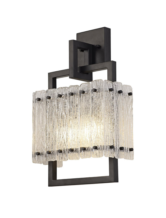 C-Lighting Acol Wall Lamp, 2 Light E27, Matt Black/Crystal Sand Glass - 29117