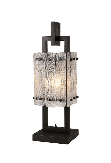 C-Lighting Acol Table Lamp, 1 Light E27, Matt Black/Crystal Sand Glass - 29118