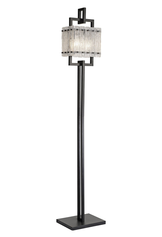C-Lighting Acol Floor Lamp, 2 Light E27, Matt Black/Crystal Sand Glass - 29119