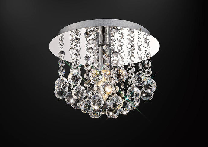 Deco D0141 Acton Flush Ceiling 1 Light E14, 250mm Round, Polished Chrome/Sphere Crystal