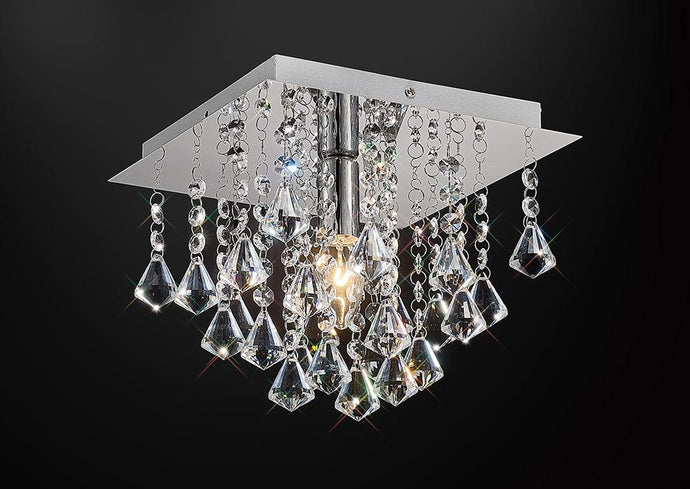 Deco D0142 Acton Flush Ceiling 1 Light E14, 250mm Square, Polished Chrome/Prism Crystal
