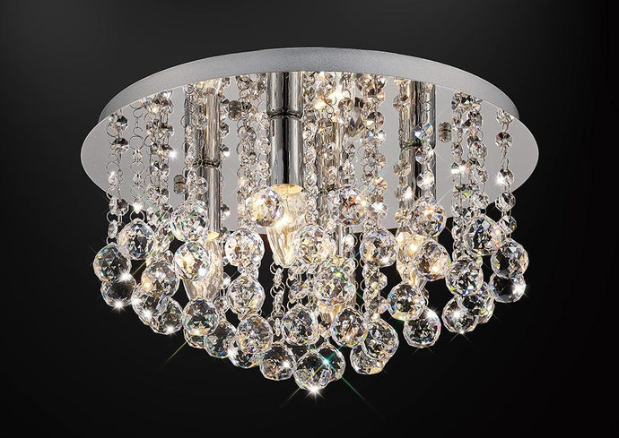 Deco D0143 Acton Flush Ceiling 4 Light E14, 380mm Round, Polished Chrome/Sphere Crystal