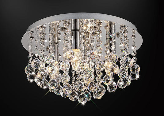 Deco D0143 Acton Flush Ceiling 4 Light E14, 380mm Round, Polished Chrome/Sphere Crystal