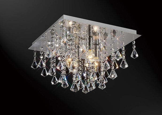 Deco D0144 Acton Flush Ceiling 4 Light E14, 380mm Square, Polished Chrome/Prism Crystal