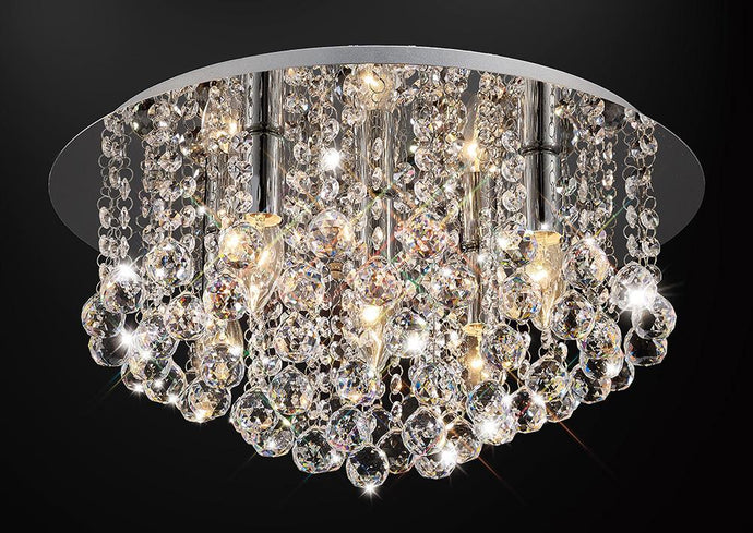 Deco D0145 Acton Flush Ceiling 5 Light E14, 460mm Round, Polished Chrome/Sphere Crystal