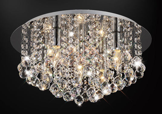 Deco D0145 Acton Flush Ceiling 5 Light E14, 460mm Round, Polished Chrome/Sphere Crystal