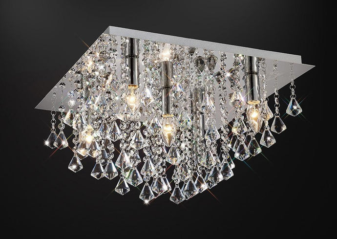 Deco D0146 Acton Flush Ceiling 5 Light E14, 460mm Square, Polished Chrome/Prism Crystal