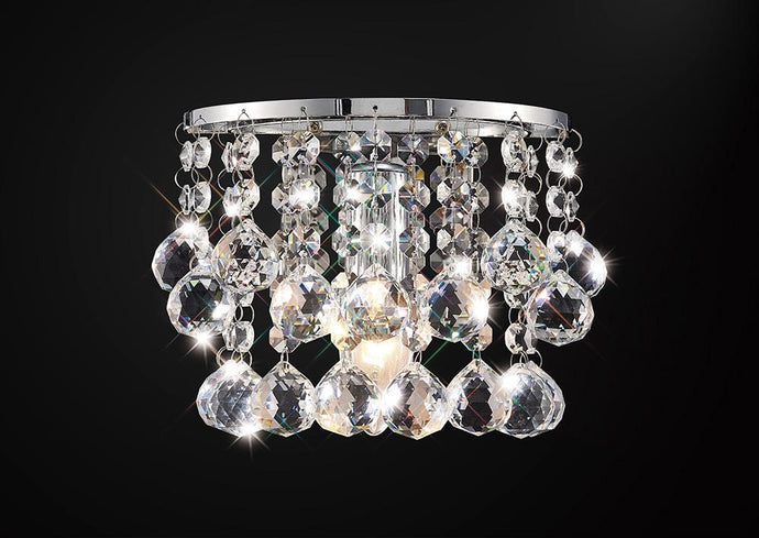 Deco D0160 Acton Wall Lamp 1 Light E14 Switched Polished Chrome/Sphere Crystal