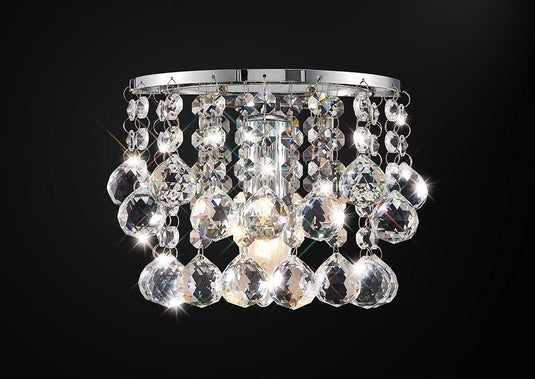 Deco D0160 Acton Wall Lamp 1 Light E14 Switched Polished Chrome/Sphere Crystal