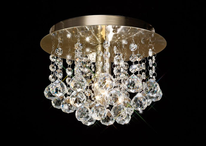 Deco D0185 Acton Flush Ceiling 1 Light E14, 250mm Round, Antique Brass/Sphere Crystal