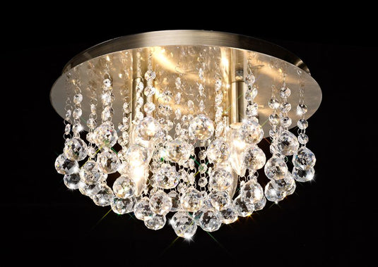 Deco D0187 Acton Flush Ceiling 4 Light E14, 380mm Round, Antique Brass/Sphere Crystal