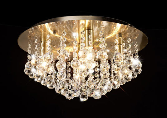 Deco D0189 Acton Flush Ceiling 5 Light E14, 460mm Round, Antique Brass/Sphere Crystal