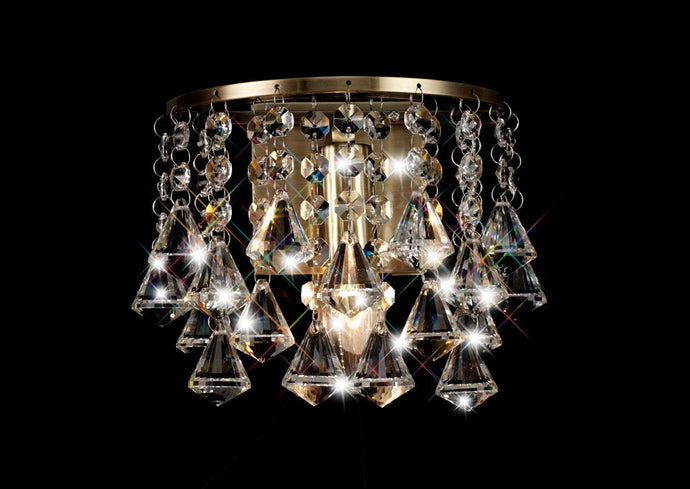 Deco D0192 Acton Wall Lamp 1 Light E14 Switched Antique Brass/Prism Crystal