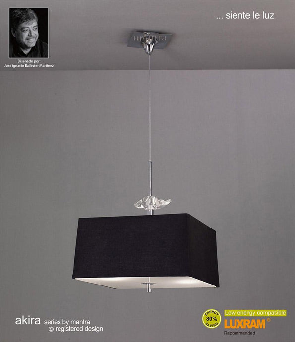 Mantra M0784 Akira Pendant 4 Light E27, Polished Chrome/Frosted Glass With Black Shade