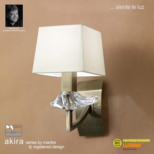 Mantra M0786AB/S Akira Wall Lamp Switched 1 Light E14, Antique Brass With Cream Shade
