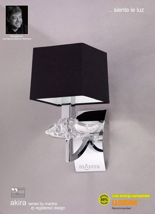 Mantra M0786/S Akira Wall Lamp Switched 1 Light E14, Polished Chrome With Black Shade