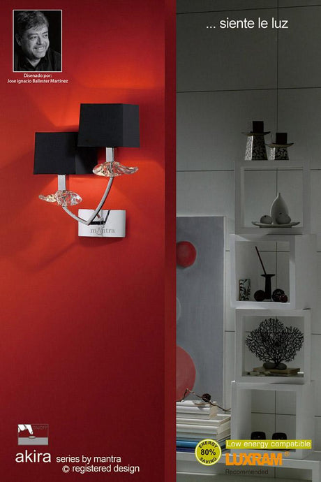 Mantra M0787/S Akira Wall Lamp Switched 2 Light E14, Polished Chrome With Black Shades