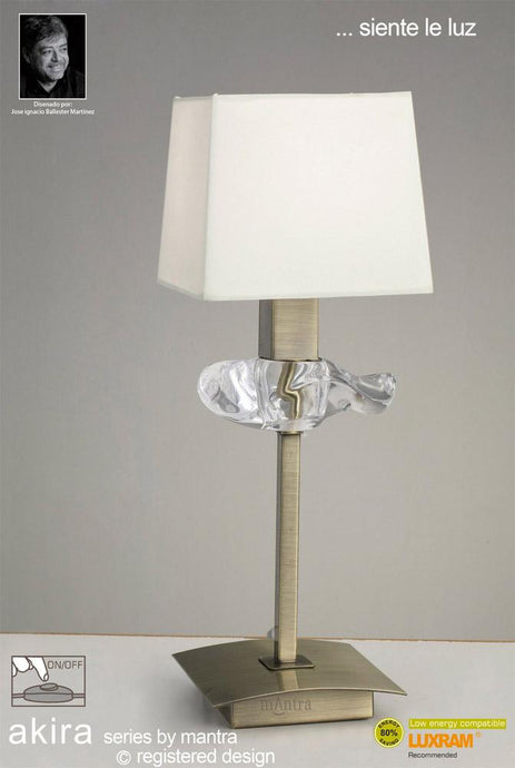 Mantra M0789AB Akira Table Lamp 1 Light E14, Antique Brass With Cream Shade