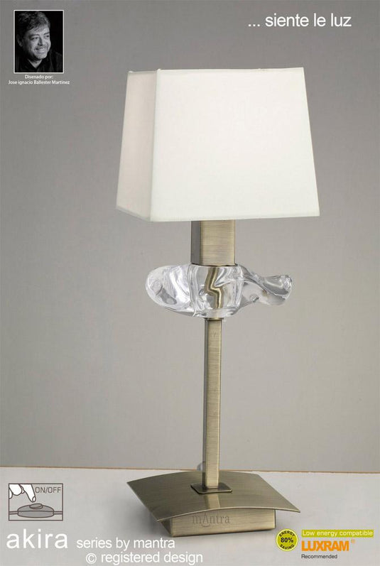 Mantra M0789AB Akira Table Lamp 1 Light E14, Antique Brass With Cream Shade